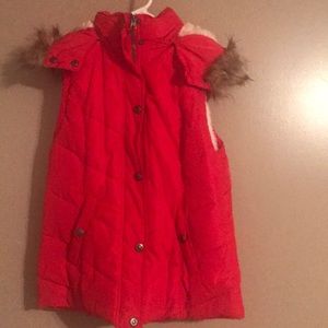 Fleece lined down vest with removable hood